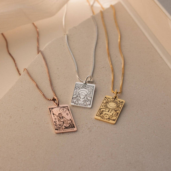 Custom Tarot Card Necklace - White Gold