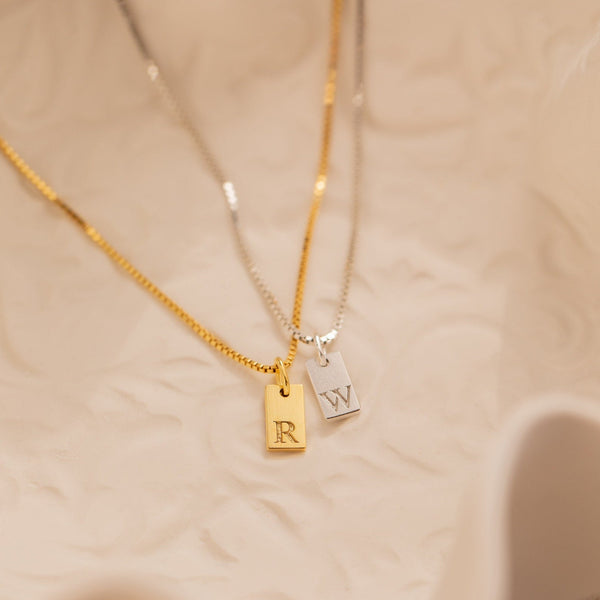 Custom Minimal Initial Tag Necklace - White Gold