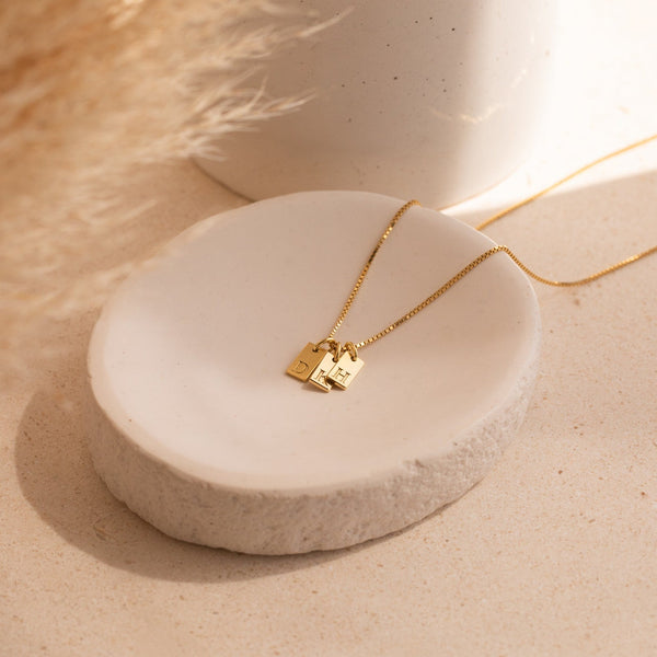 Custom Minimal Initial Tag Necklace - Gold