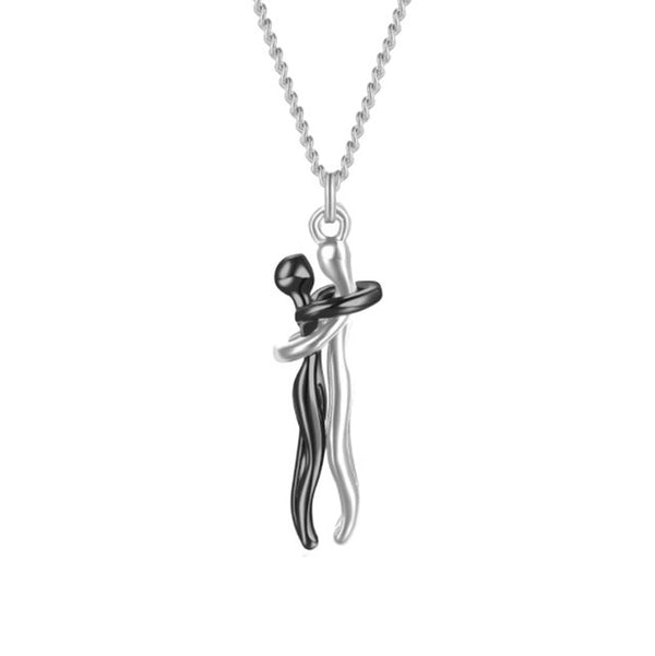 Hugging Lovers Pendant Necklace -  M-Silver F-Black