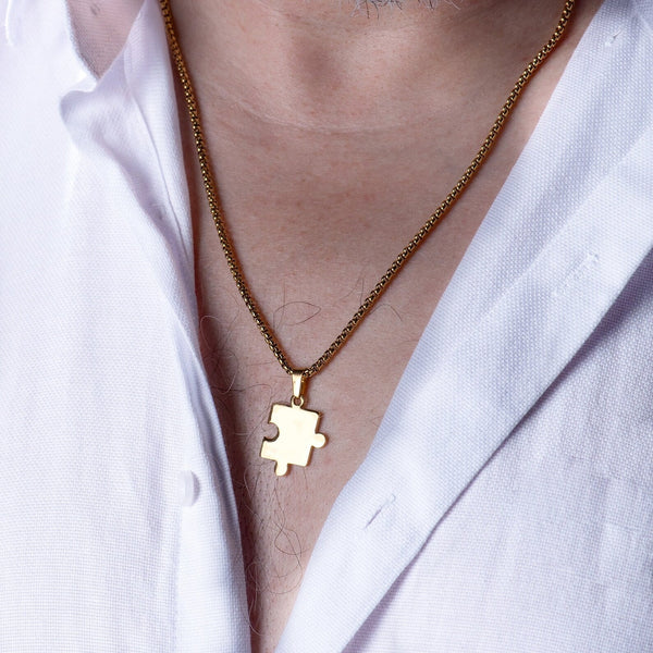 Custom Couple Puzzle Necklace - Gold