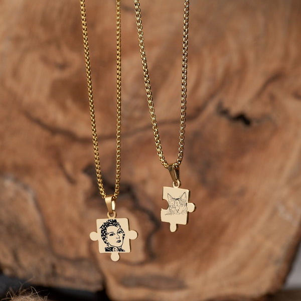 Custom Couple Puzzle Necklace - Gold