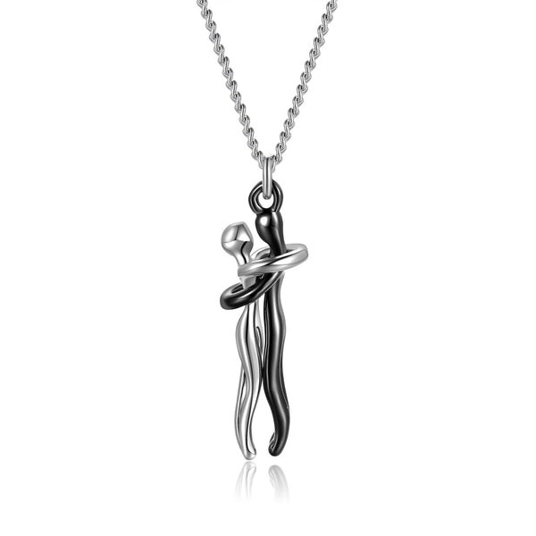 Hugging Lovers Pendant Necklace - M-Black  F-Silver