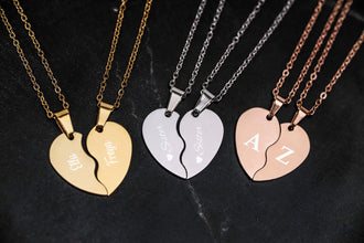 Custom couple Broken Heart Necklace - Gold