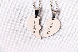 Custom couple Broken Heart Necklace - Rose Gold